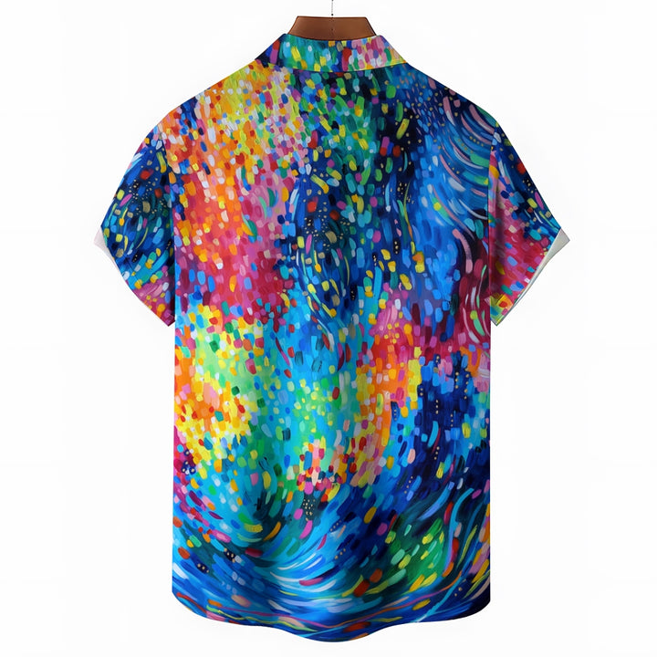 Men's Colorful Flowing Brushstroke Art Casual Short Sleeve Shirt 2311000605