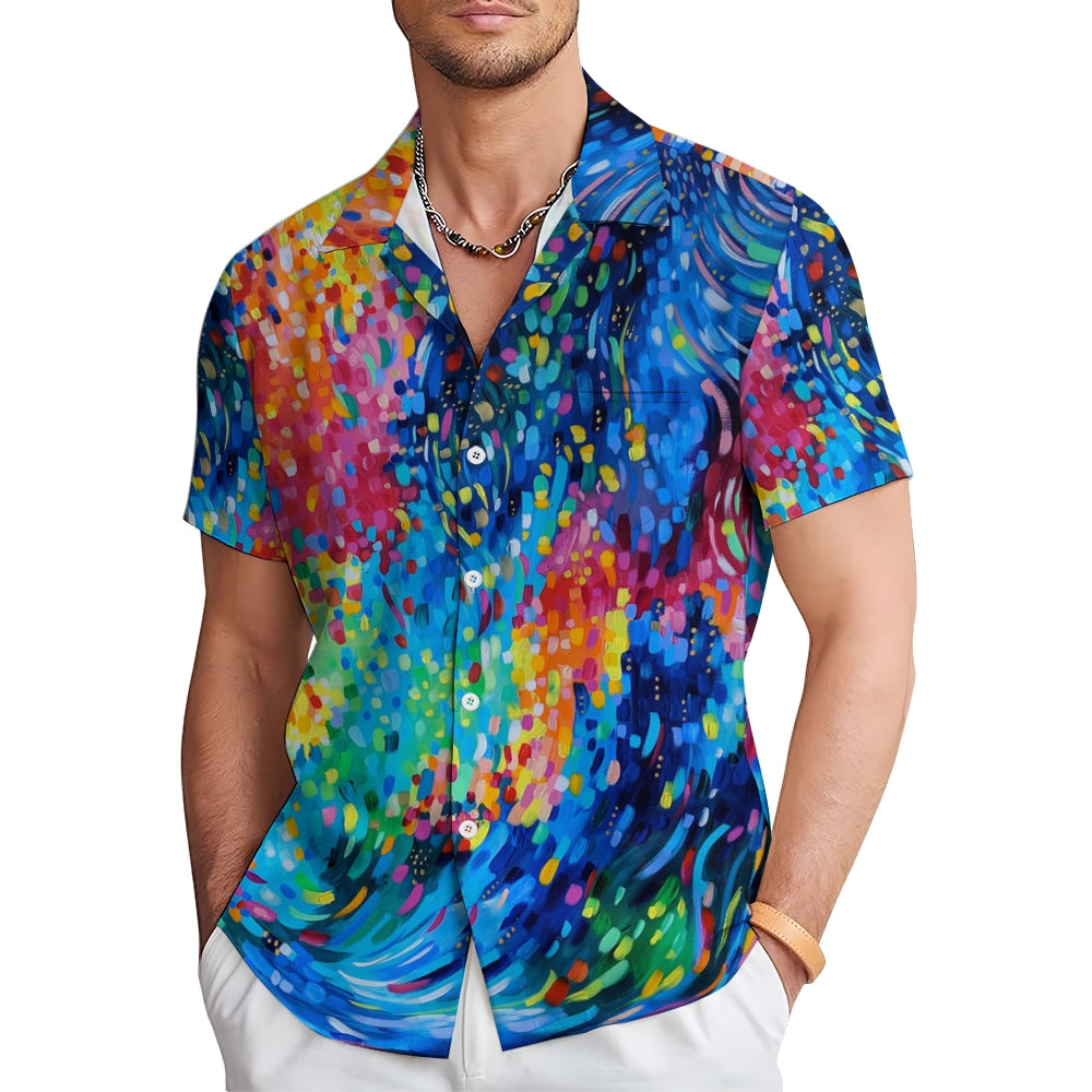 Men's Colorful Flowing Brushstroke Art Casual Short Sleeve Shirt 2311000605