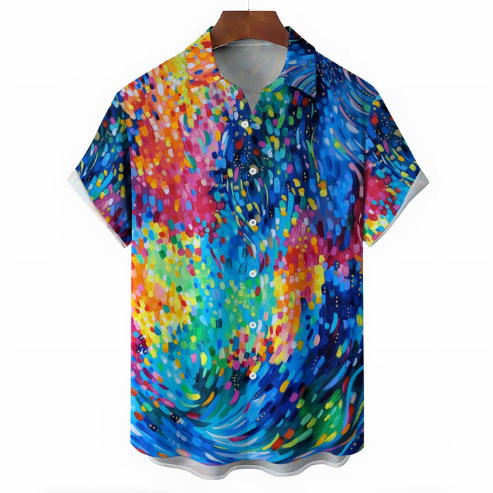 Men's Colorful Flowing Brushstroke Art Casual Short Sleeve Shirt 2311000605