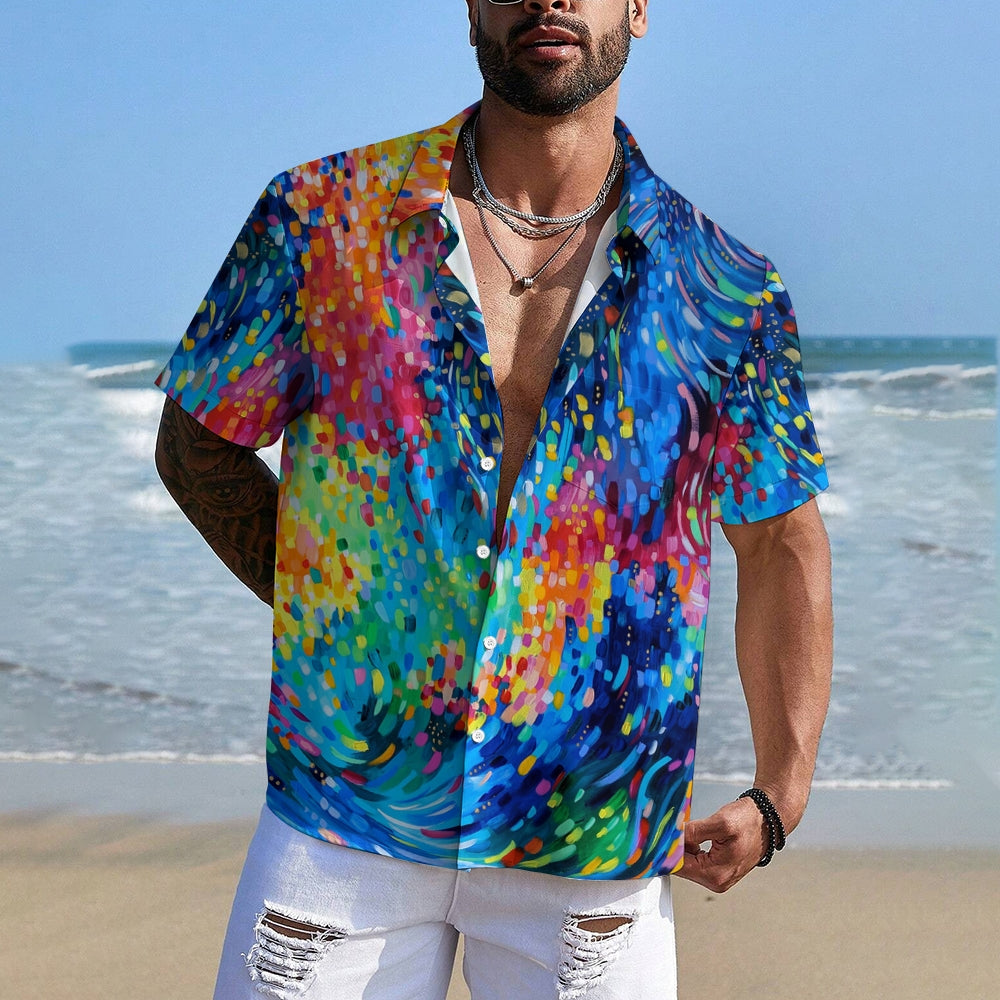 Men's Colorful Flowing Brushstroke Art Casual Short Sleeve Shirt 2311000605