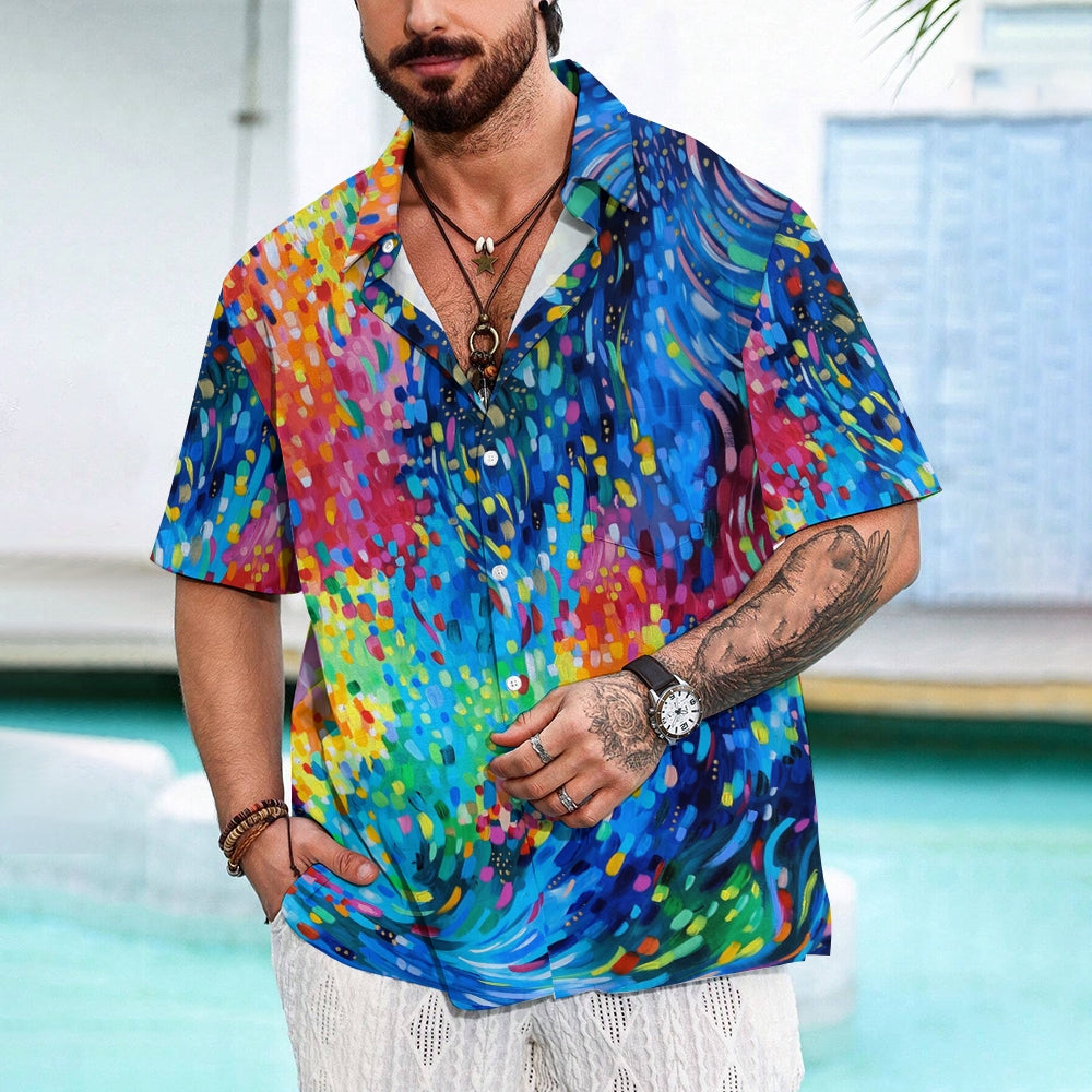 Men's Colorful Flowing Brushstroke Art Casual Short Sleeve Shirt 2311000605