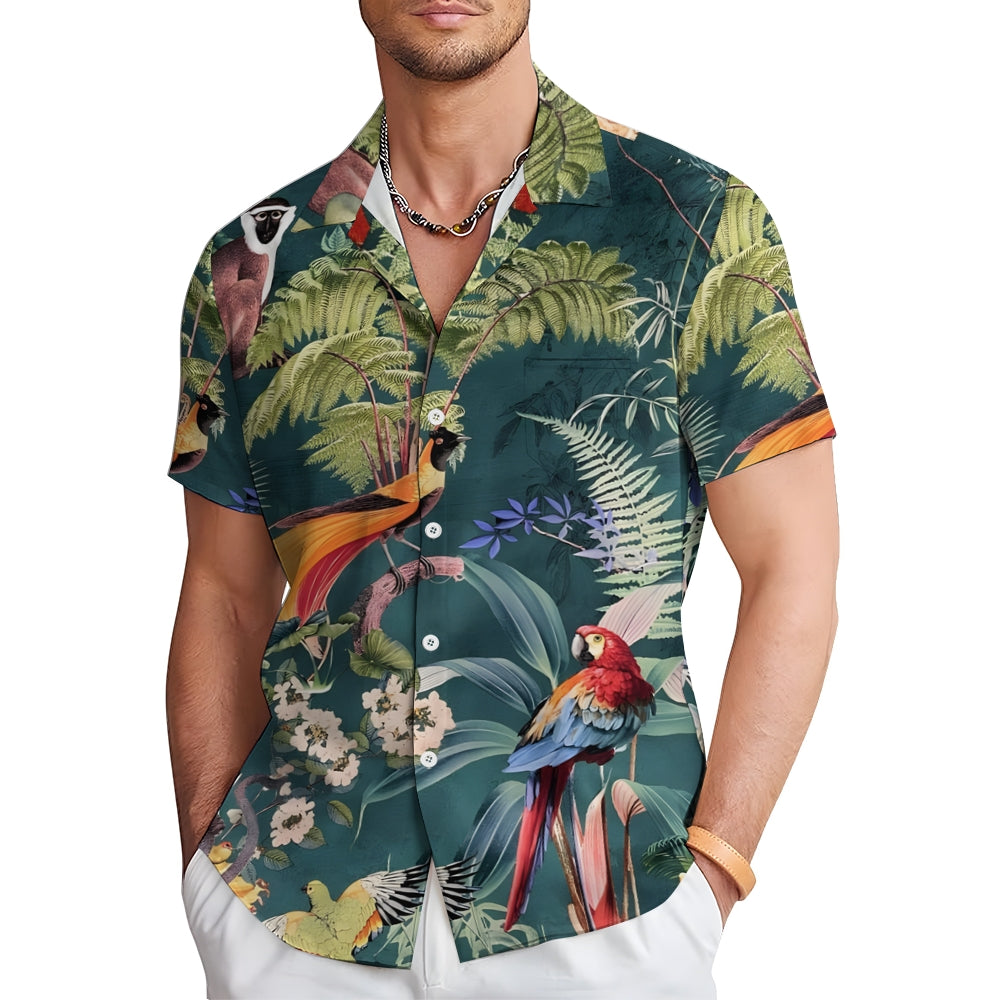 Men's Tropical Rainforest Print Casual Short Sleeve Shirt 2402000169