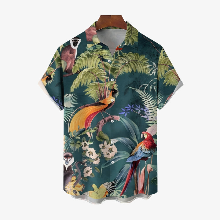 Men's Tropical Rainforest Print Casual Short Sleeve Shirt 2402000169