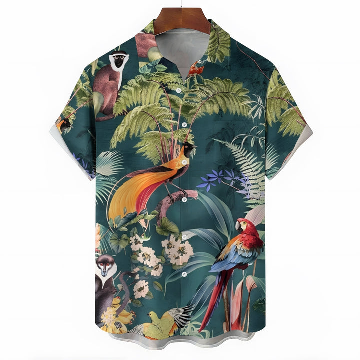 Men's Tropical Rainforest Print Casual Short Sleeve Shirt 2402000169