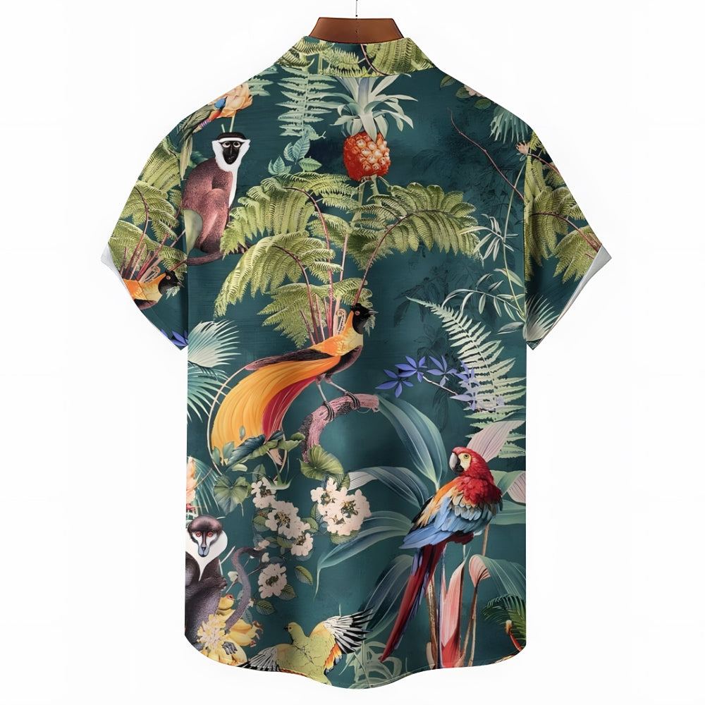 Men's Tropical Rainforest Print Casual Short Sleeve Shirt 2402000169