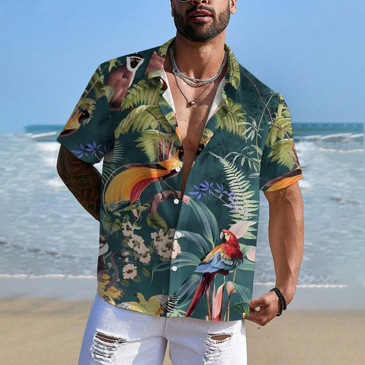 Men's Tropical Rainforest Print Casual Short Sleeve Shirt 2402000169