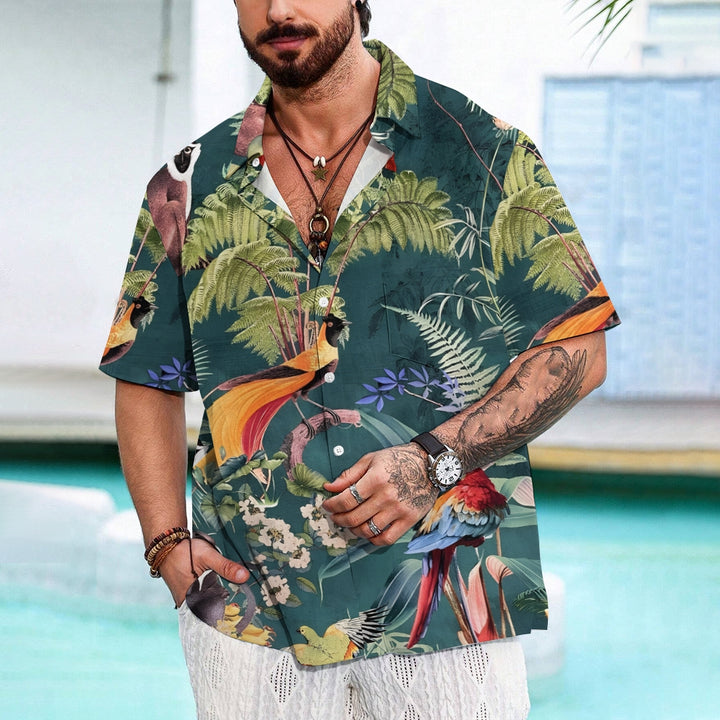 Men's Tropical Rainforest Print Casual Short Sleeve Shirt 2402000169