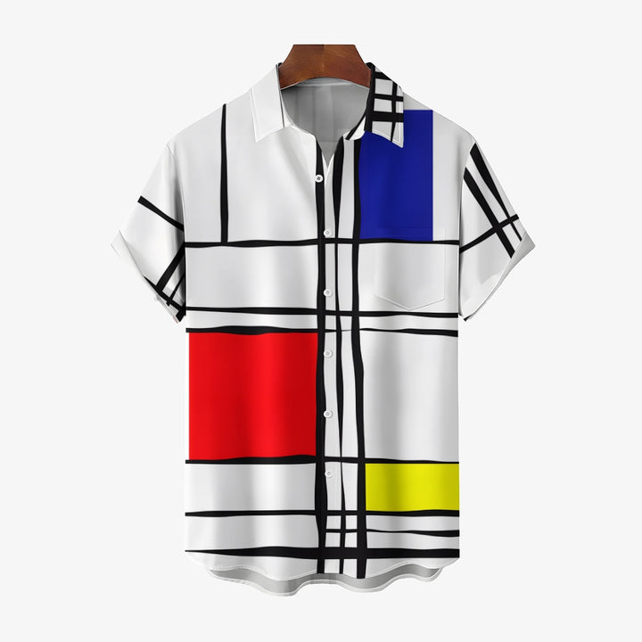 Casual Fashion Tricolor Geometric Short Sleeve Shirt 2307100547