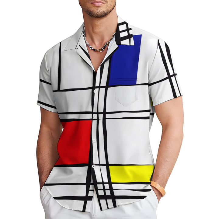 Casual Fashion Tricolor Geometric Short Sleeve Shirt 2307100547