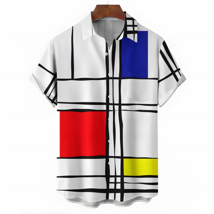 Casual Fashion Tricolor Geometric Short Sleeve Shirt 2307100547