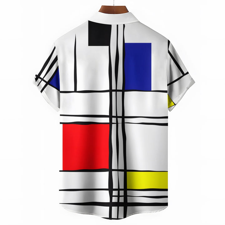 Casual Fashion Tricolor Geometric Short Sleeve Shirt 2307100547