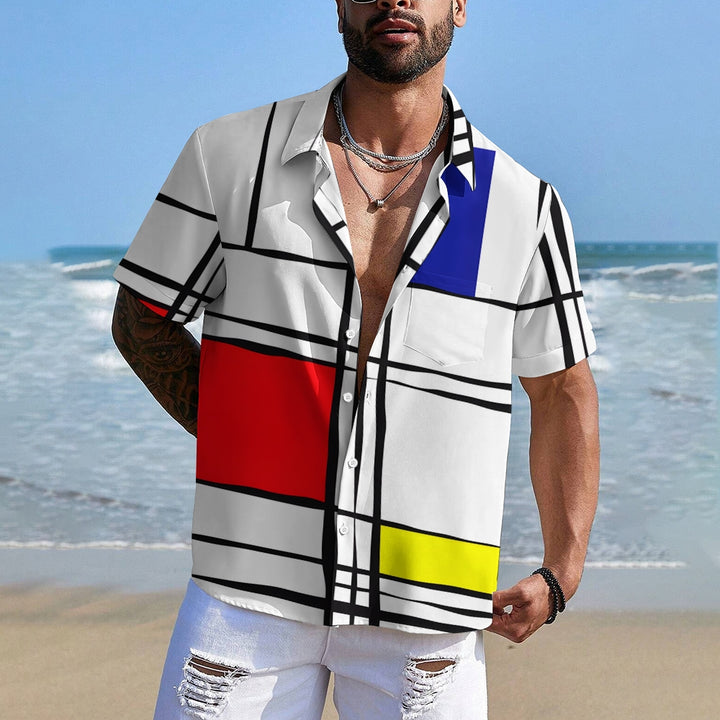 Casual Fashion Tricolor Geometric Short Sleeve Shirt 2307100547