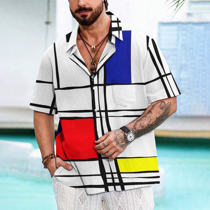 Casual Fashion Tricolor Geometric Short Sleeve Shirt 2307100547