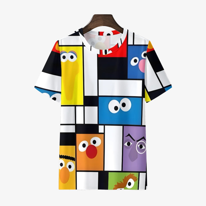 Men's Casual Sesame Street Geometric Art Print T-Shirt 2308100063