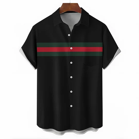 Men's Striped Print Casual Short Sleeve Shirt