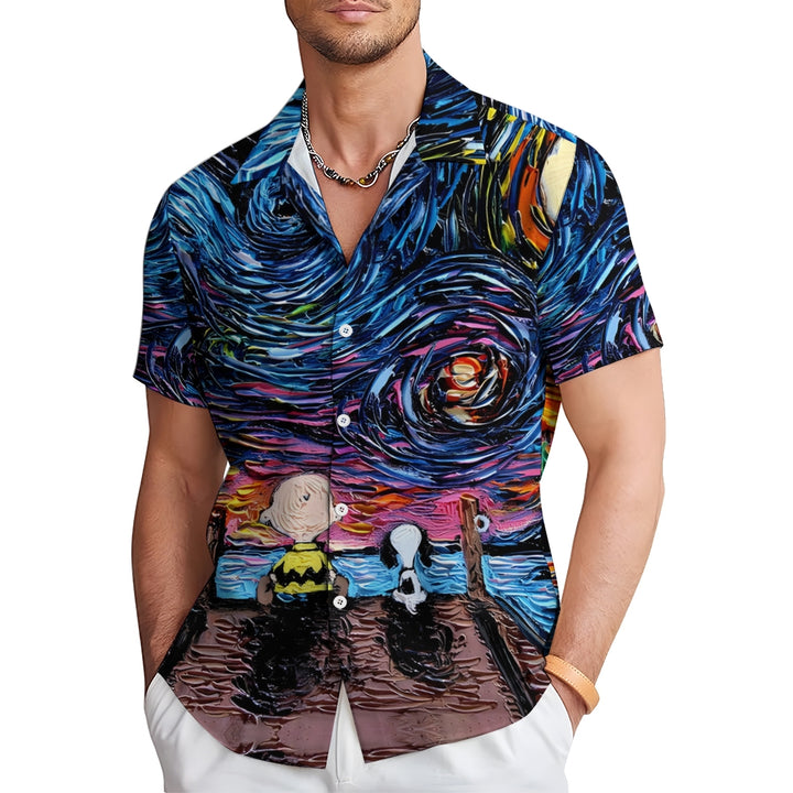 Men's Starry Sky Cartoon Character Casual Short Sleeve Shirt 2311000135