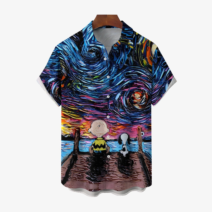 Men's Starry Sky Cartoon Character Casual Short Sleeve Shirt 2311000135