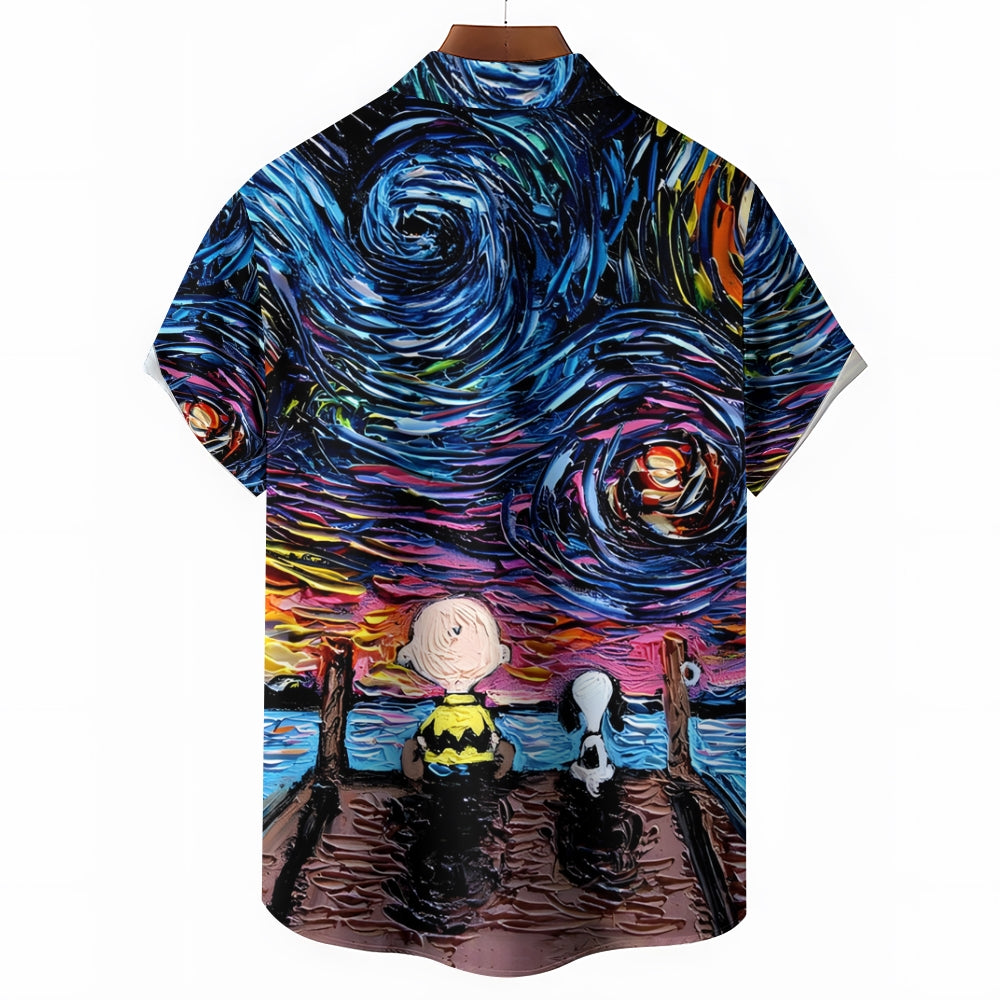Men's Starry Sky Cartoon Character Casual Short Sleeve Shirt 2311000135