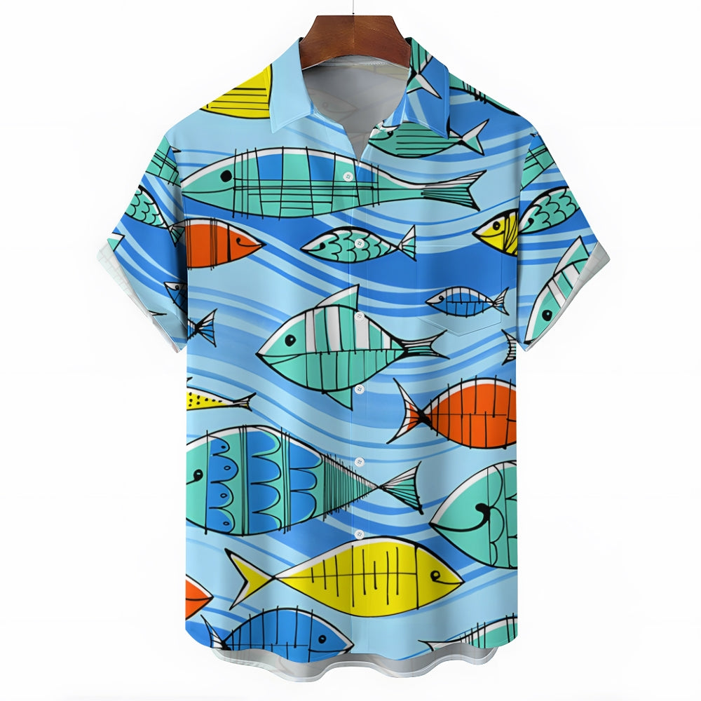 Fish Chest Pocket Short Sleeve Hawaiian Shirt 2401000129