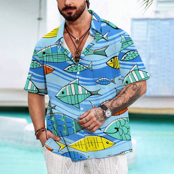 Fish Chest Pocket Short Sleeve Hawaiian Shirt 2401000129