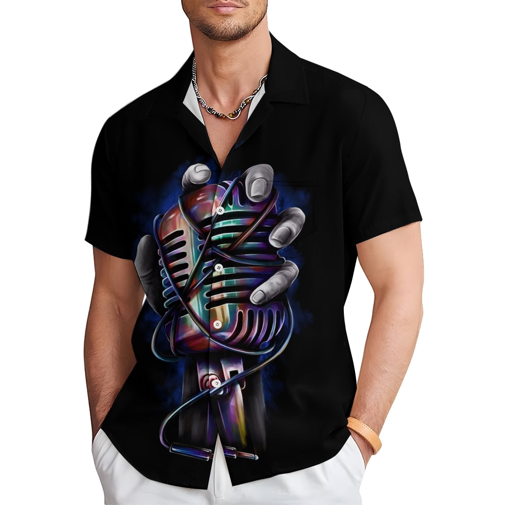 Men's Microphone Casual Short Sleeve Shirt 2312000485