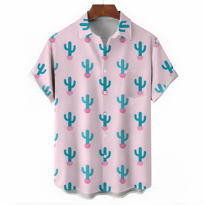 Men's Cactus Pink Casual Short Sleeve Shirt 2402000327