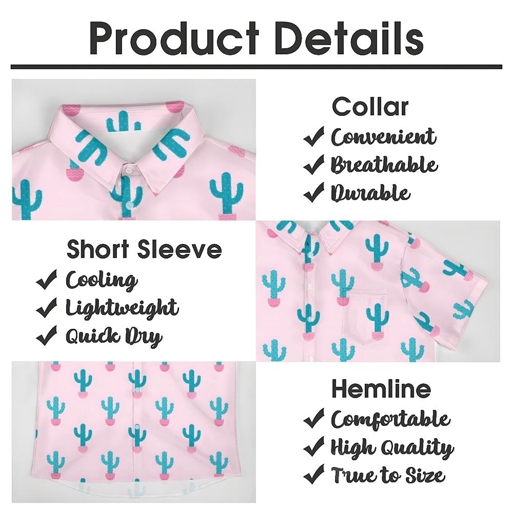 Men's Cactus Pink Casual Short Sleeve Shirt 2402000327