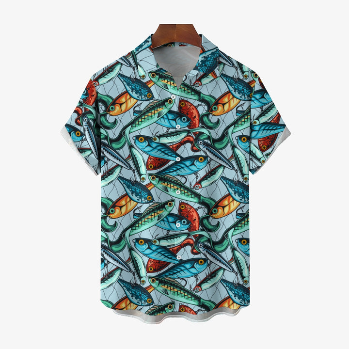 Fishing Bait Fishing Net Theme Short Sleeve Shirt 2401000389