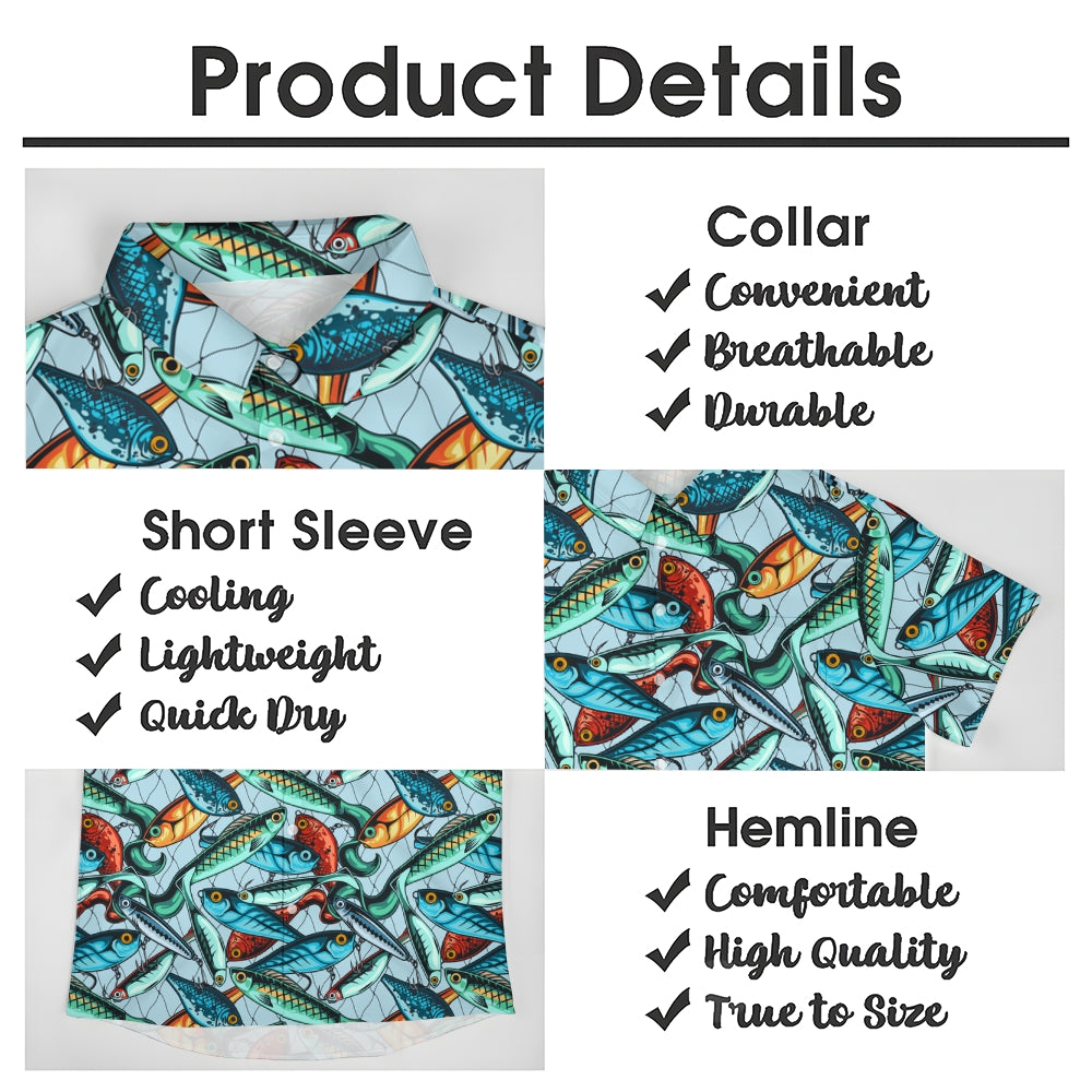 Fishing Bait Fishing Net Theme Short Sleeve Shirt 2401000389