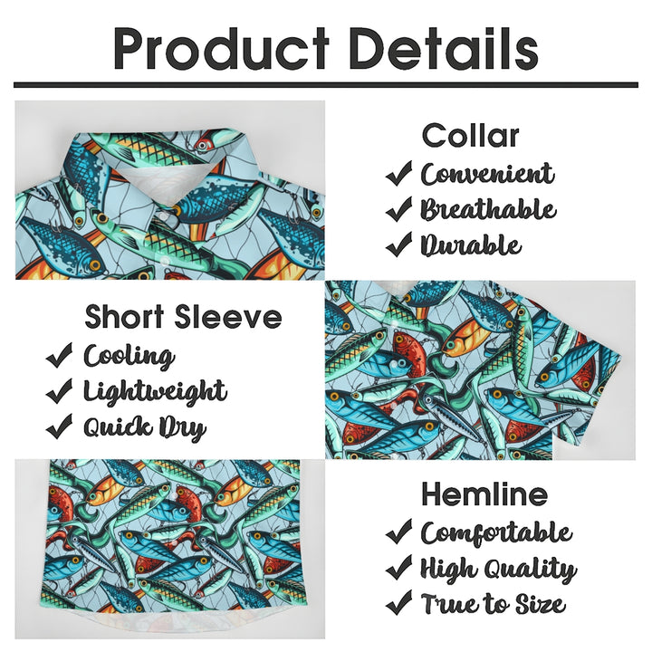 Fishing Bait Fishing Net Theme Short Sleeve Shirt 2401000389