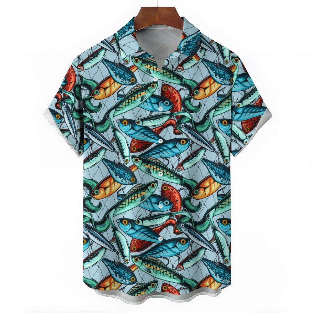 Fishing Bait Fishing Net Theme Short Sleeve Shirt 2401000389