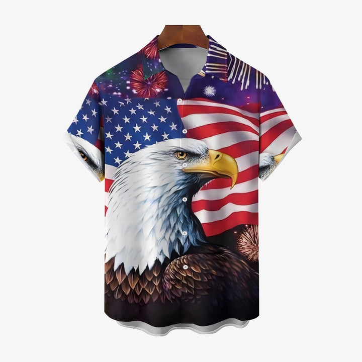 Men's American Flag Chest Pocket Short Sleeve Casual Shirt 2311000175