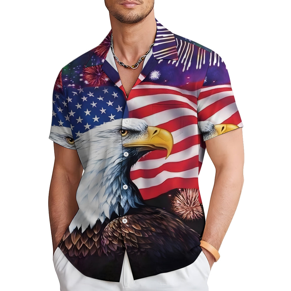 Men's American Flag Chest Pocket Short Sleeve Casual Shirt 2311000175