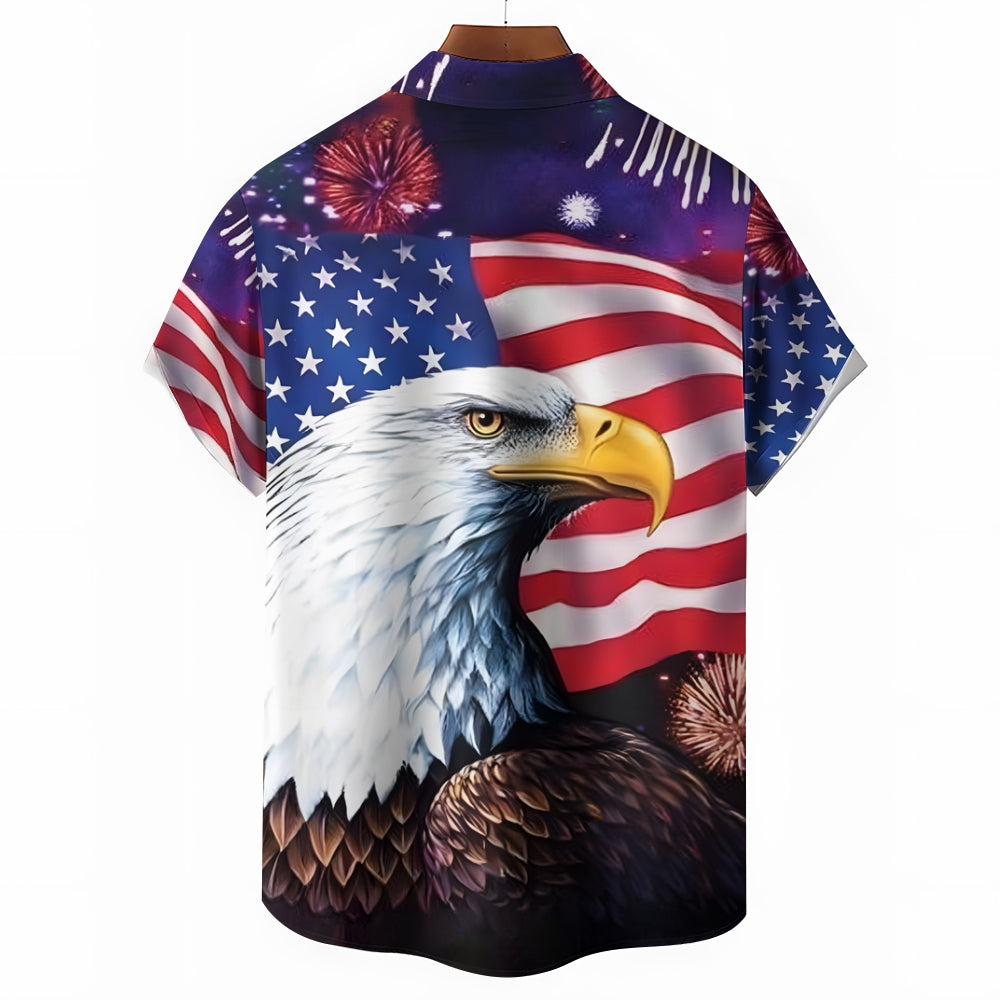 Men's American Flag Chest Pocket Short Sleeve Casual Shirt 2311000175