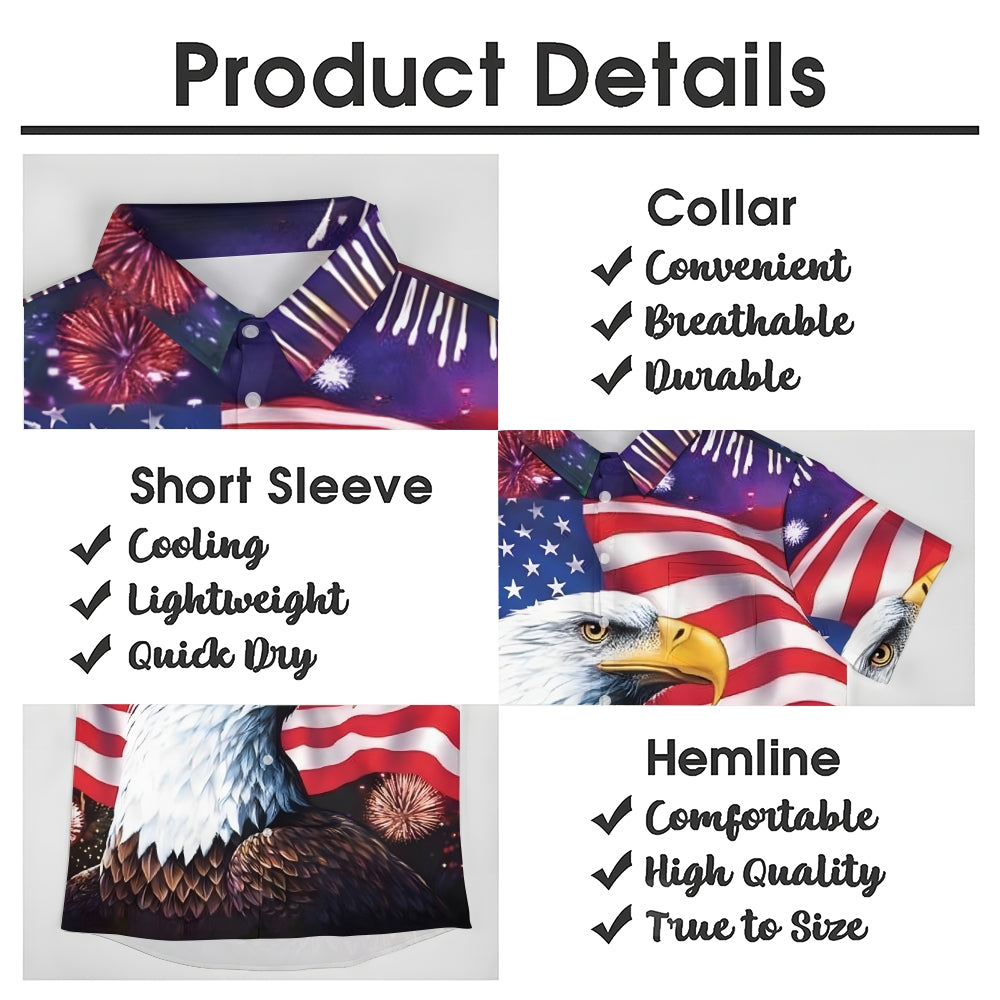 Men's American Flag Chest Pocket Short Sleeve Casual Shirt 2311000175