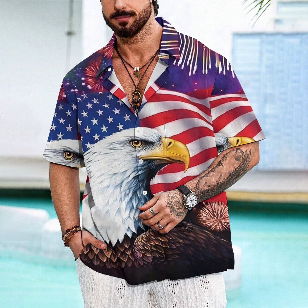 Men's American Flag Chest Pocket Short Sleeve Casual Shirt 2311000175