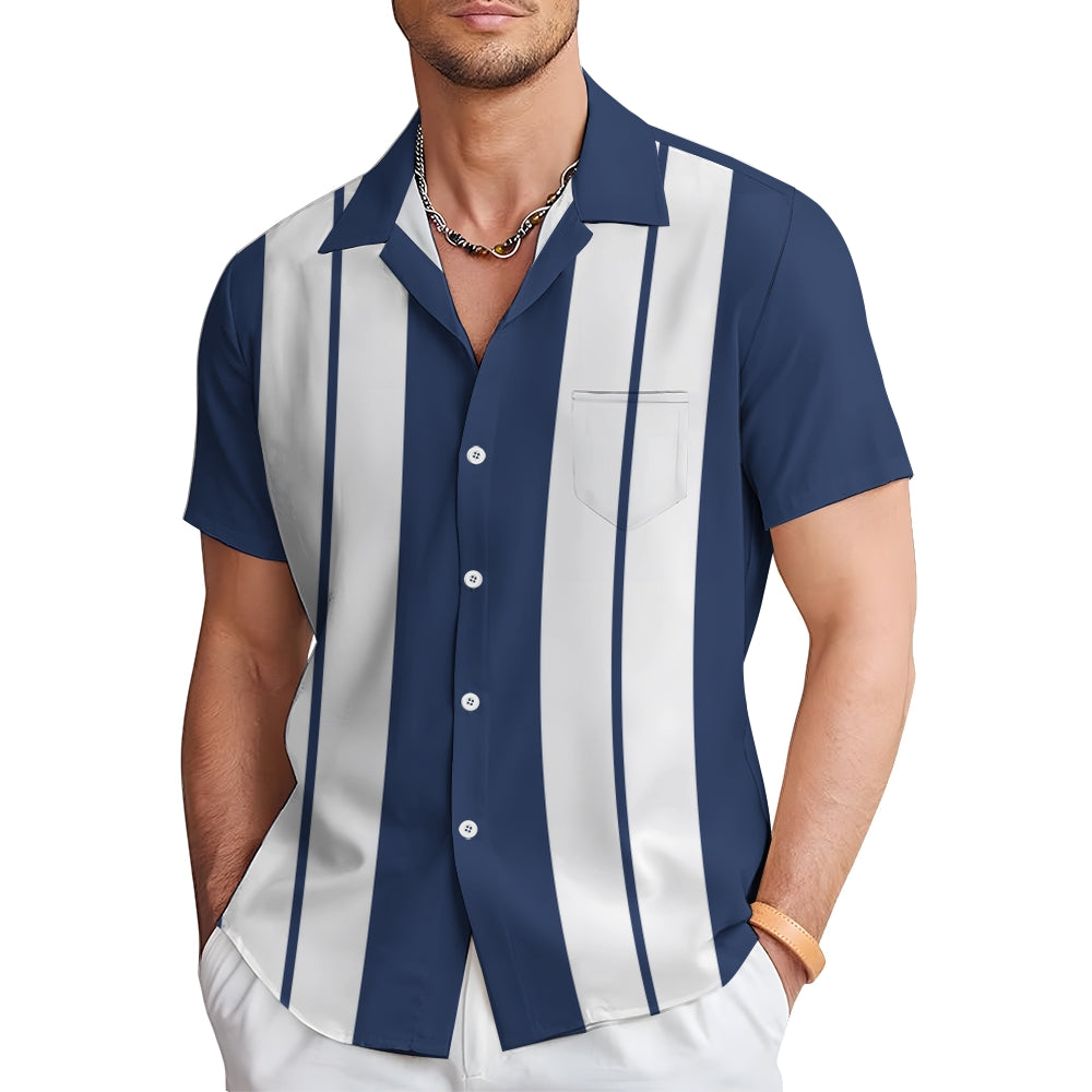 Men's Stripe Casual Short Sleeve Shirt 2312000336