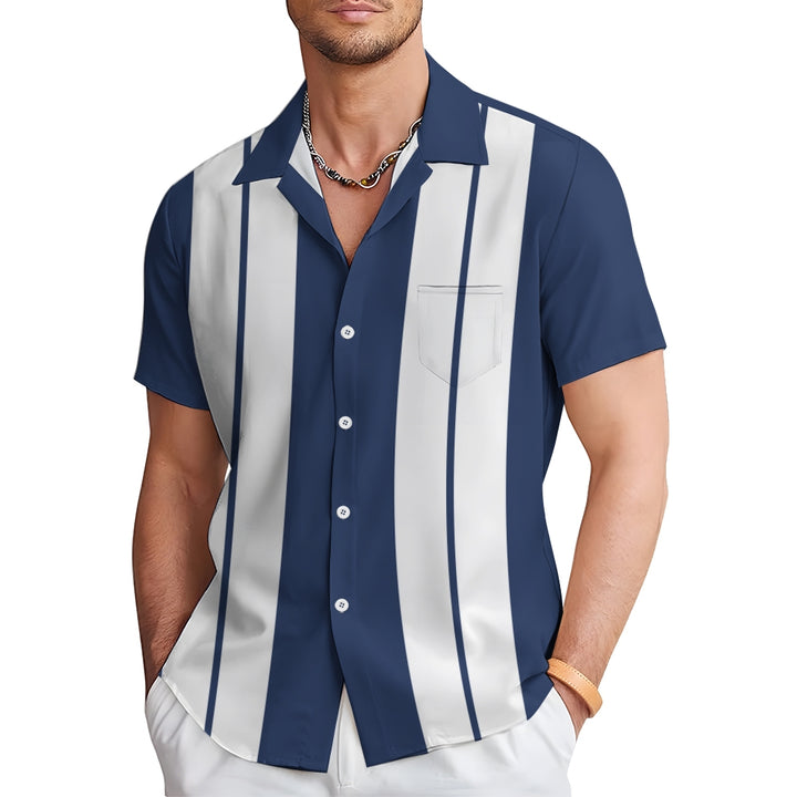 Men's Stripe Casual Short Sleeve Shirt 2312000336