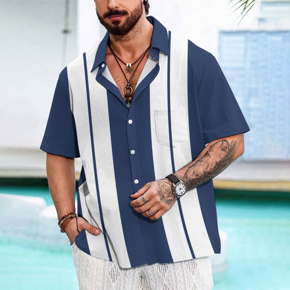 Men's Stripe Casual Short Sleeve Shirt 2312000336