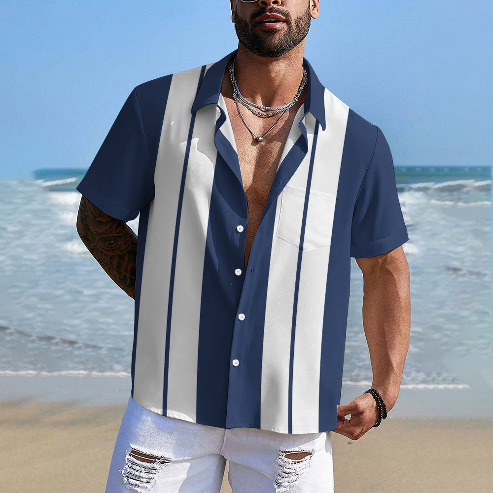 Men's Stripe Casual Short Sleeve Shirt 2312000336