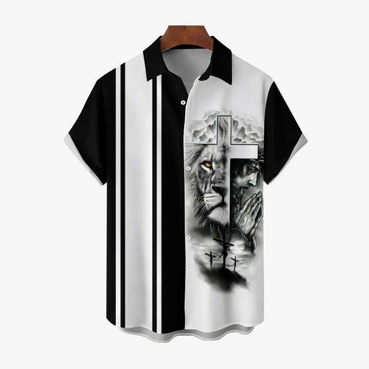 Men's jesus print casual short sleeve shirt 2310000970