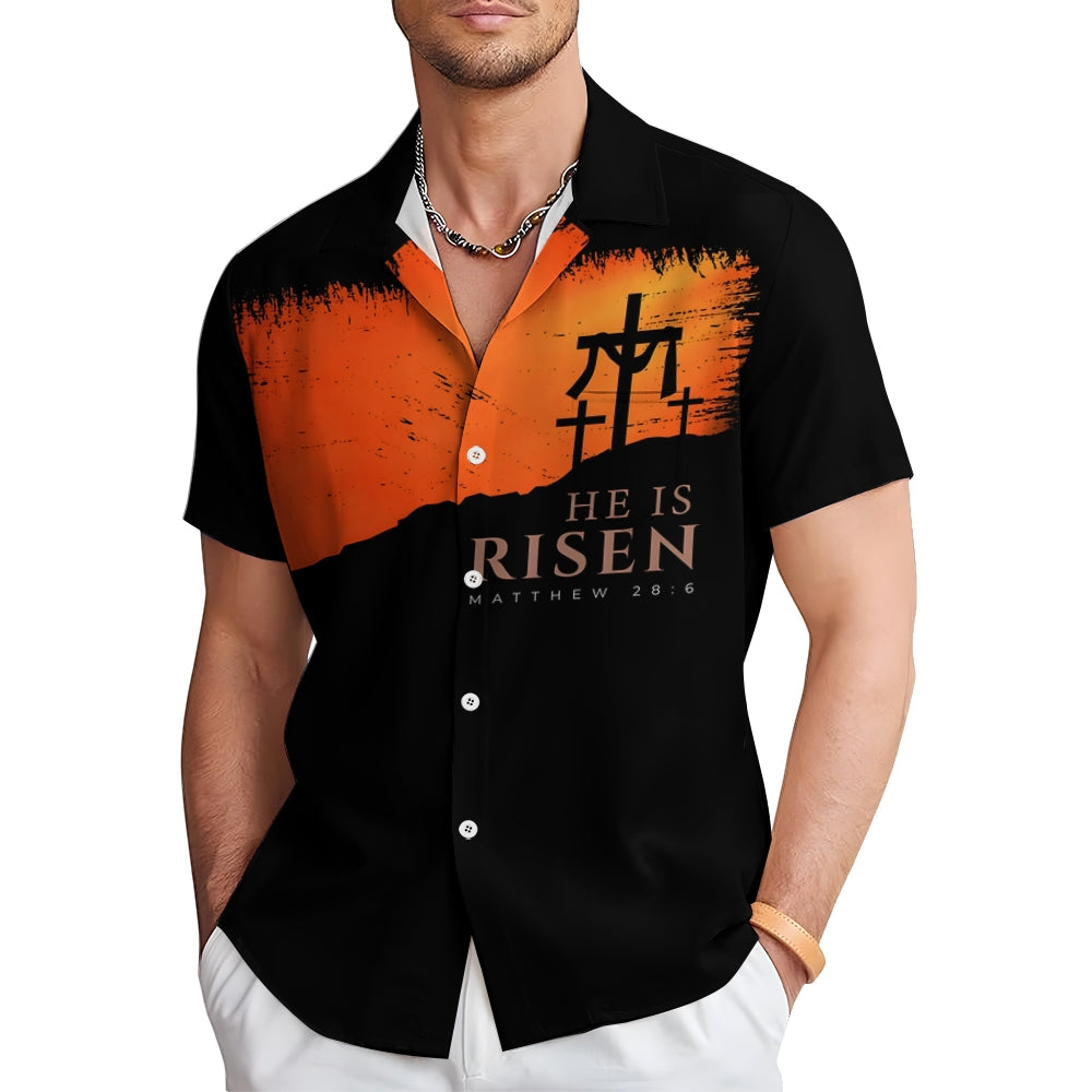 Easter Cross Chest Pocket Short Sleeve Hawaiian Shirt 2401000085