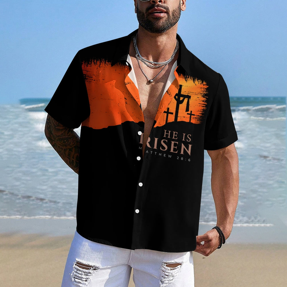 Easter Cross Chest Pocket Short Sleeve Hawaiian Shirt 2401000085