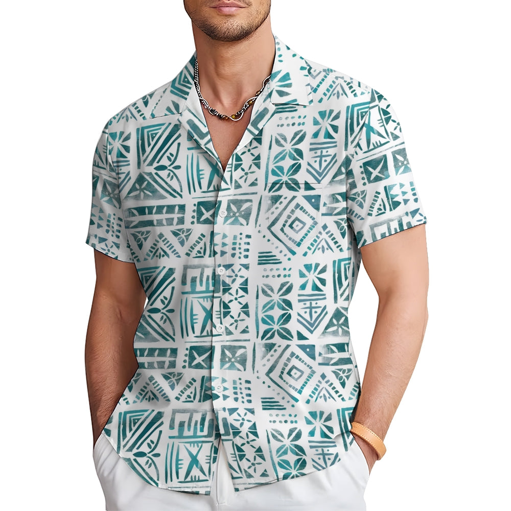 Men's Hawaiian Geometric Print Casual Short Sleeve Shirt 2306105295