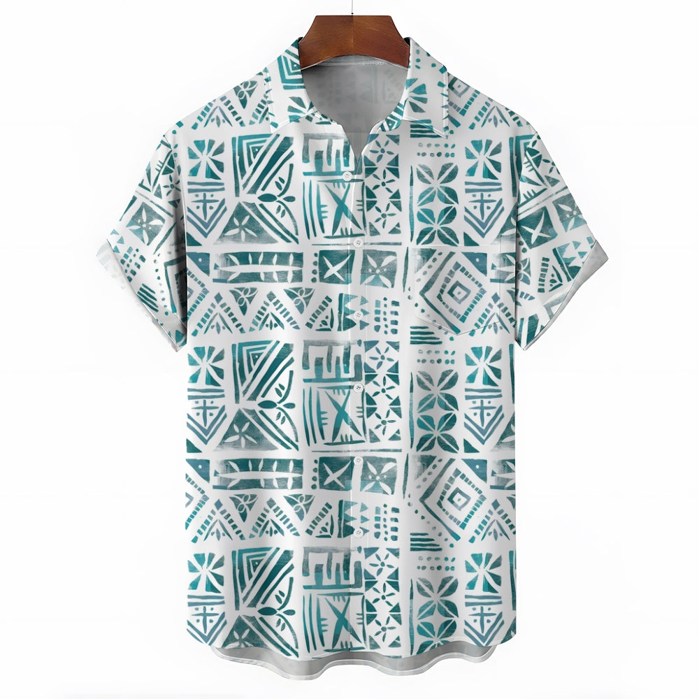 Men's Hawaiian Geometric Print Casual Short Sleeve Shirt 2306105295