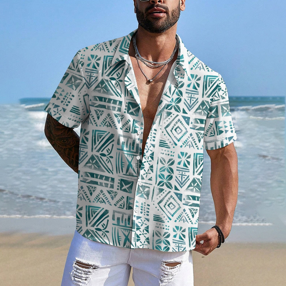 Men's Hawaiian Geometric Print Casual Short Sleeve Shirt 2306105295