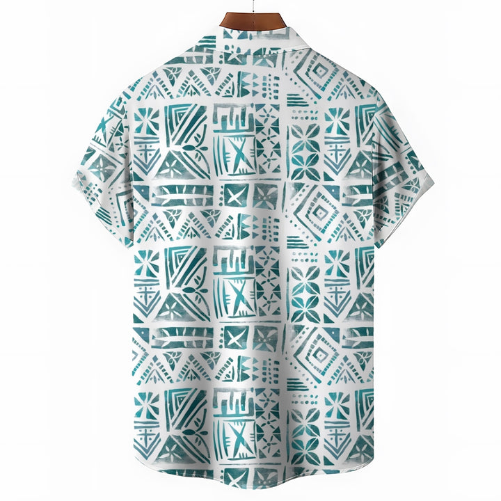 Men's Hawaiian Geometric Print Casual Short Sleeve Shirt 2306105295