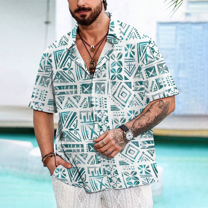 Men's Hawaiian Geometric Print Casual Short Sleeve Shirt 2306105295