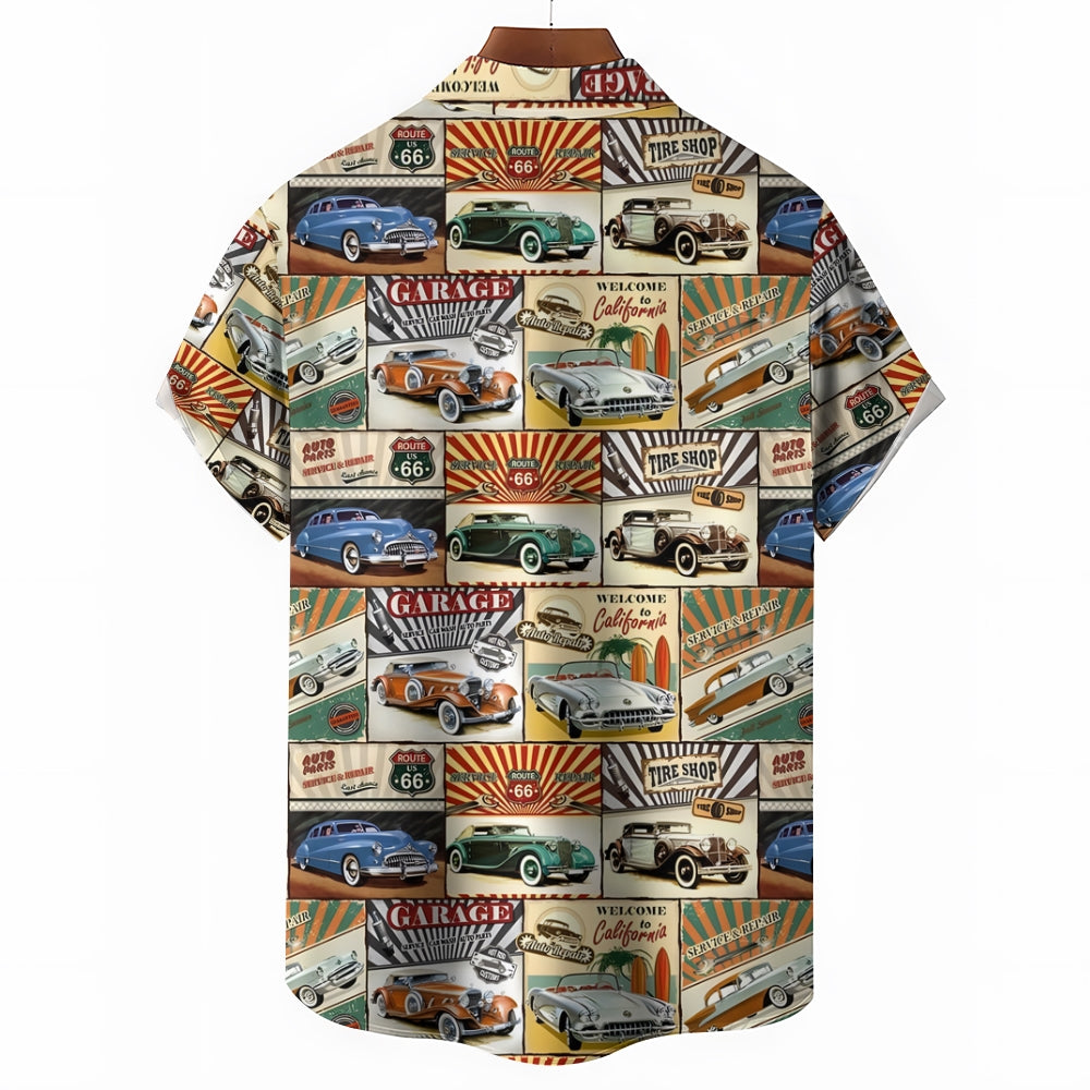 Route 66 Retro Cars Casual Short Sleeve Shirt 2402000315