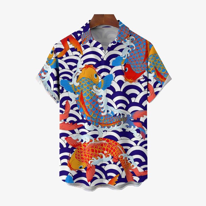 Men's Goldfish That Brings Good Luck Casual Short Sleeve Shirt 2401000131